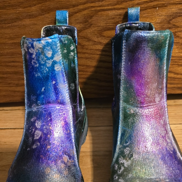 HANDCRAFTED Upcycled Chelsea Boots HANDPAINTED Leather Ankle Booties Size 9M - Picture 4 of 17